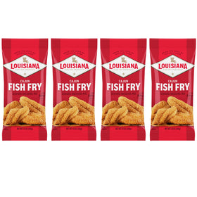 Louisiana Fish Fry Cajun Fry pack shows spicy seafood coating for fish, oysters, or shrimp.