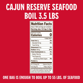 Kitchen setup with Cajun Reserve seasoning used to prepare a seafood boil.