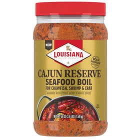 Louisiana Fish Fry Cajun Reserve seafood boil seasoning pour for a bold crawfish boil flavor.
