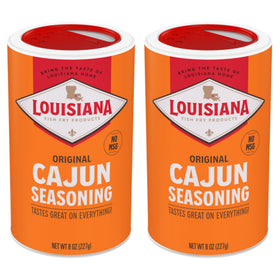 Louisiana Fish Fry Cajun Seasoning canister for versatile flavor.