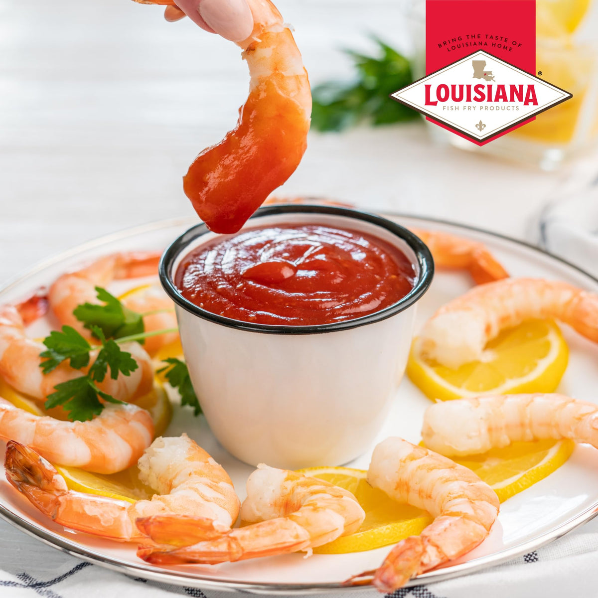 Louisiana Fish Fry Cocktail Sauce on oysters platter; adds tangy zest.