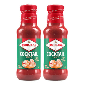 Louisiana Fish Fry Cocktail Sauce bottle pour; ideal for dipping shrimp with Creole tang.