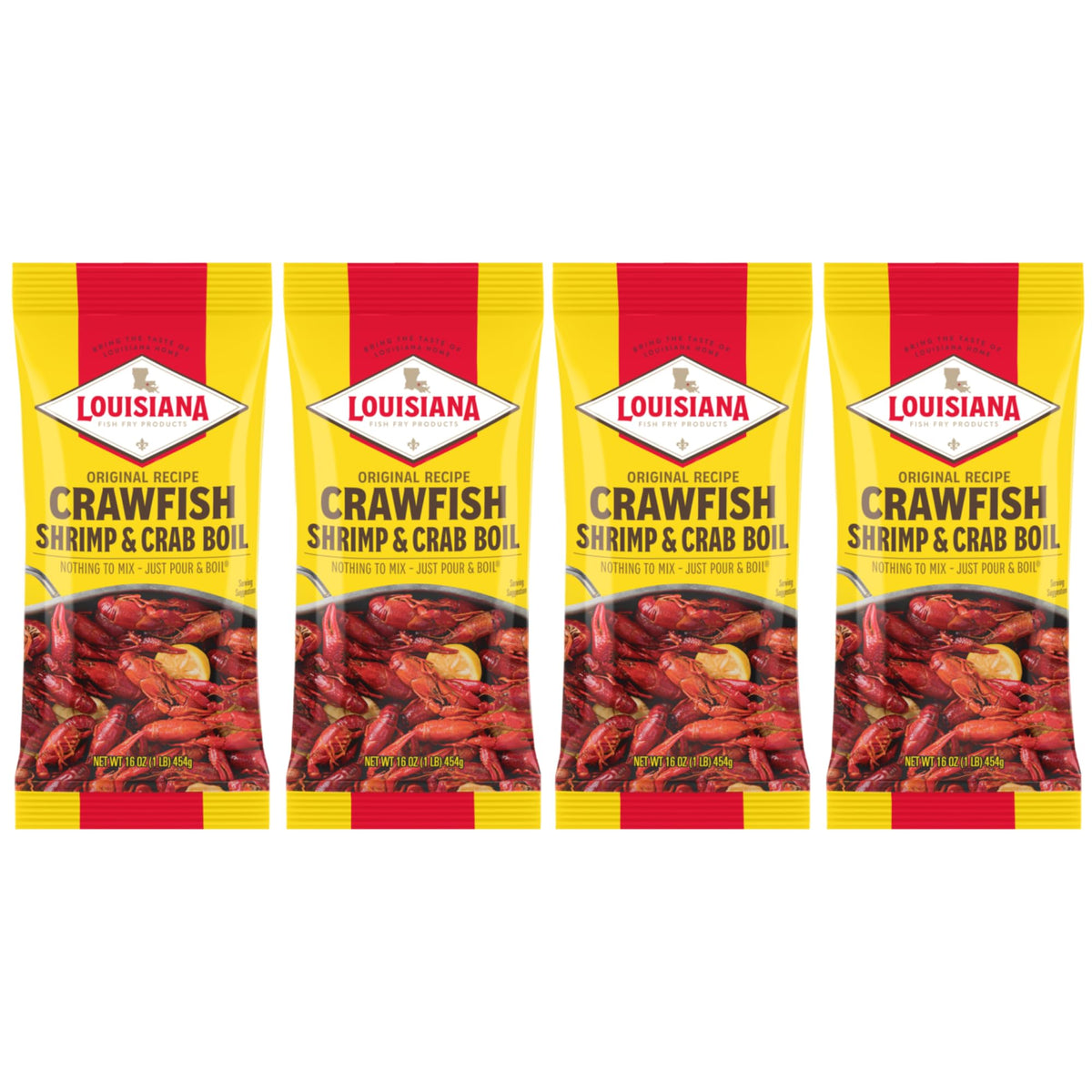 Louisiana Fish Fry Crawfish Boil Seasoning front label highlights bold seafood flavor.