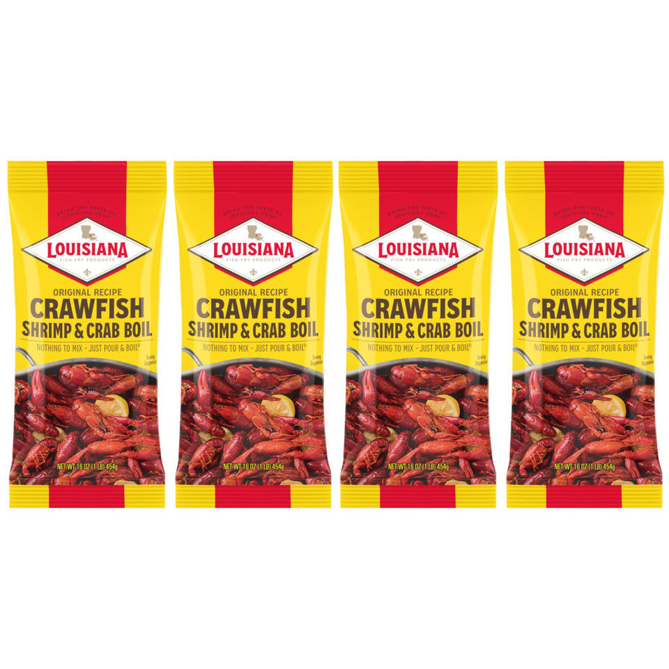 Louisiana Fish Fry Crawfish Boil Seasoning front label highlights bold seafood flavor.