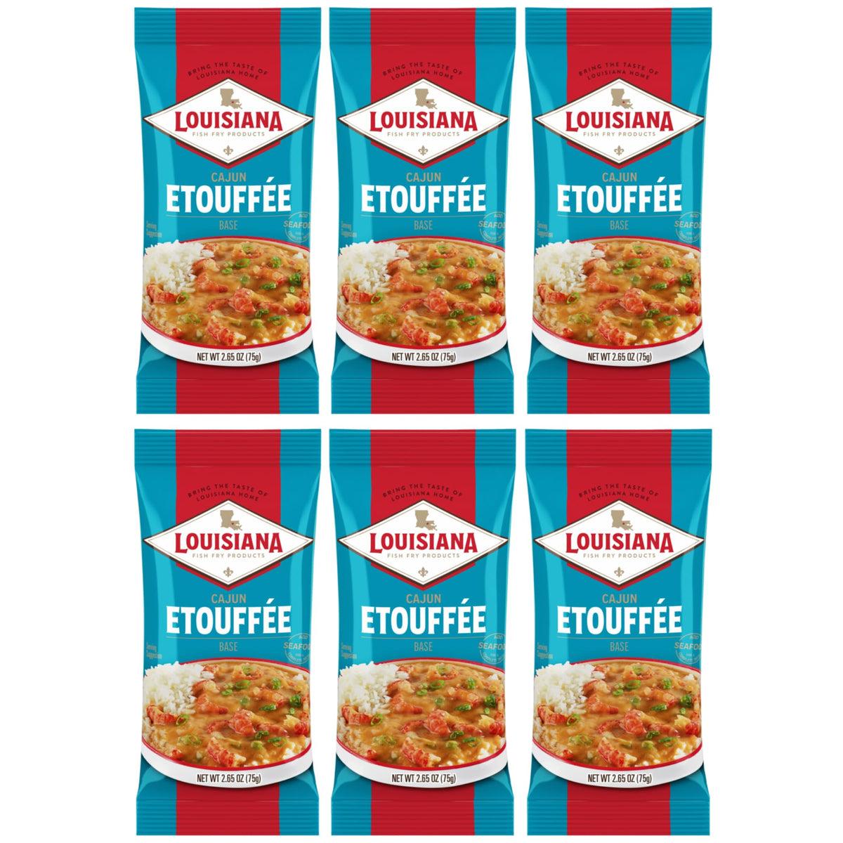 Louisiana Fish Fry Etouffee Base packaging shows authentic Cajun mix for quick meals