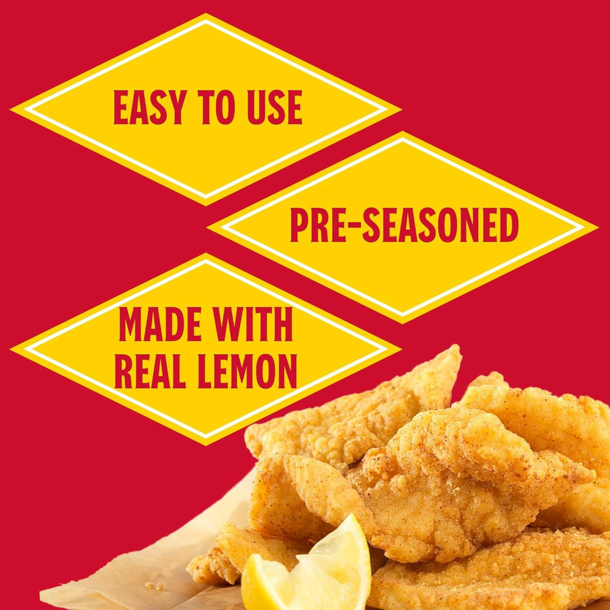 Plate of fried seafood coated with Louisiana Fish Fry mix