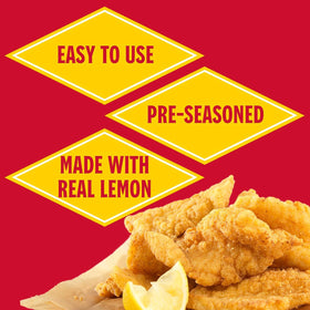 Plate of fried seafood coated with Louisiana Fish Fry mix