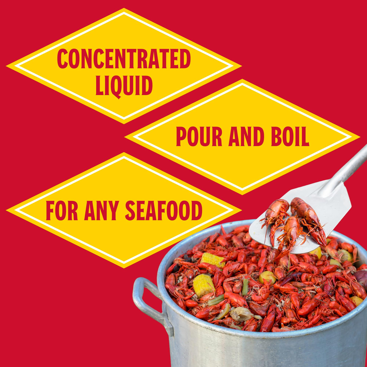 Louisiana Fish Fry bottle being poured for easy dosing in a crawfish boil.
