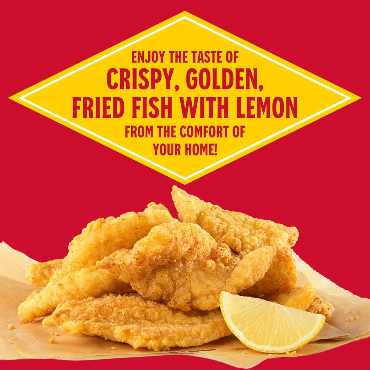 Pan with sizzling Louisiana Fish Fry lemon crust batter