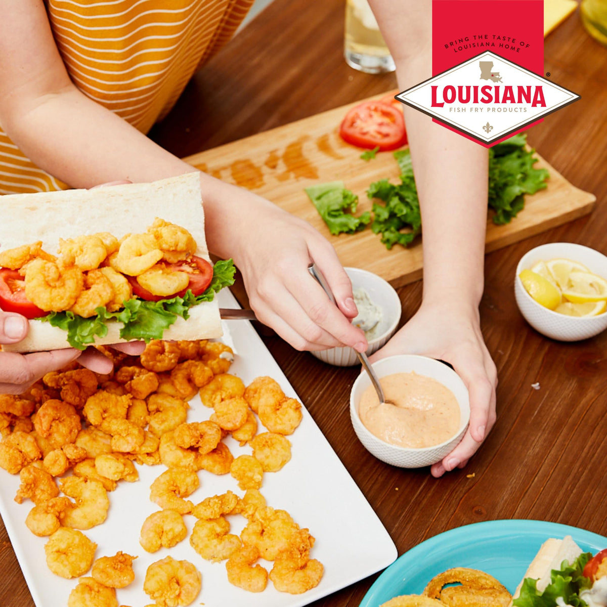 Louisiana Fish Fry Remoulade Sauce label closeup emphasizing brand.