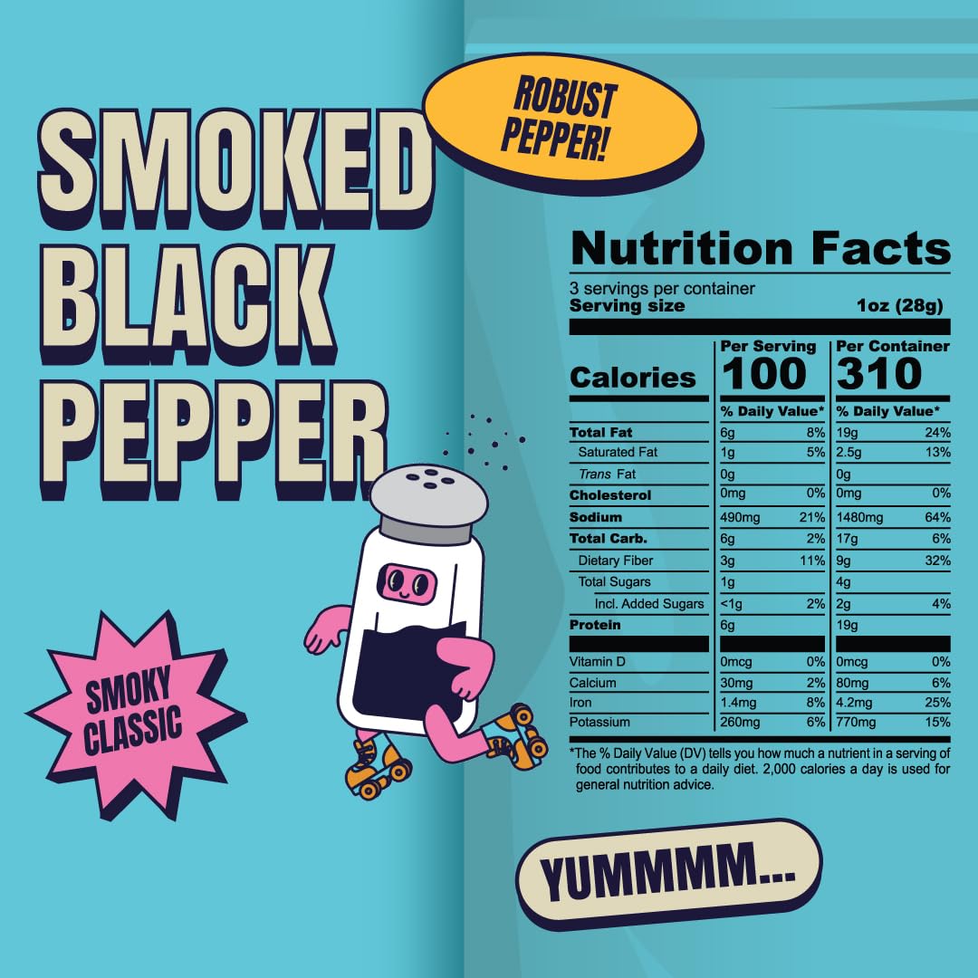 Louisville Jerky Co. Smoked Black Pepper bag, bold peppery vegan jerky
