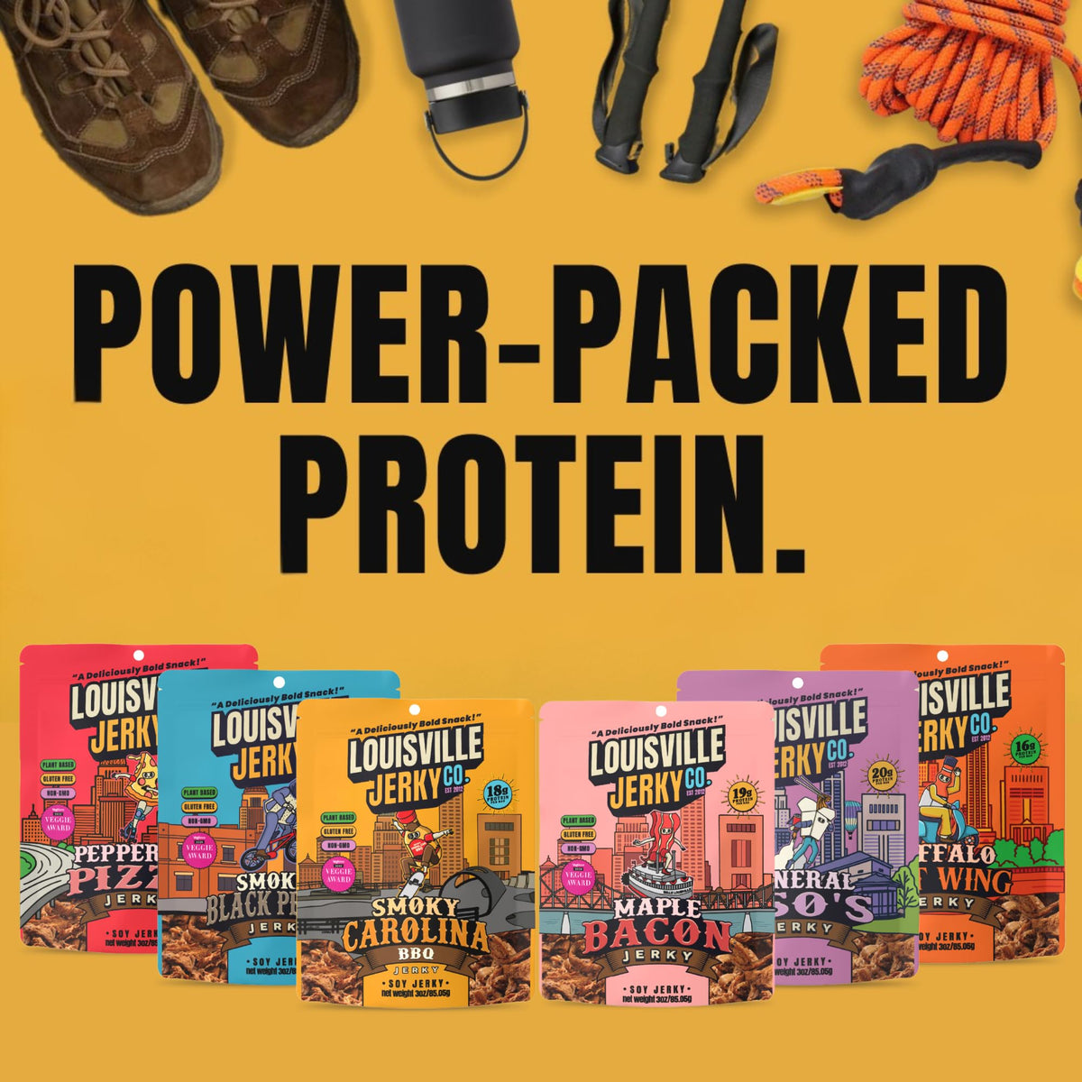 Louisville Vegan Jerky outdoor-snack scene for travel.