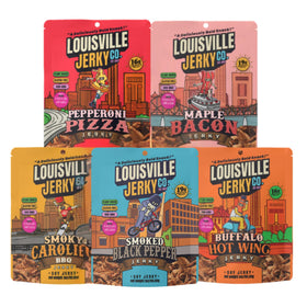 Louisville Vegan Jerky Smoky Carolina BBQ close-up showing bold flavor for on-the-go snacking