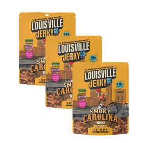 Louisville Vegan Jerky sweet-smoky-carolina-mustard-bbq-pack highlighting a savory plant-based protein snack