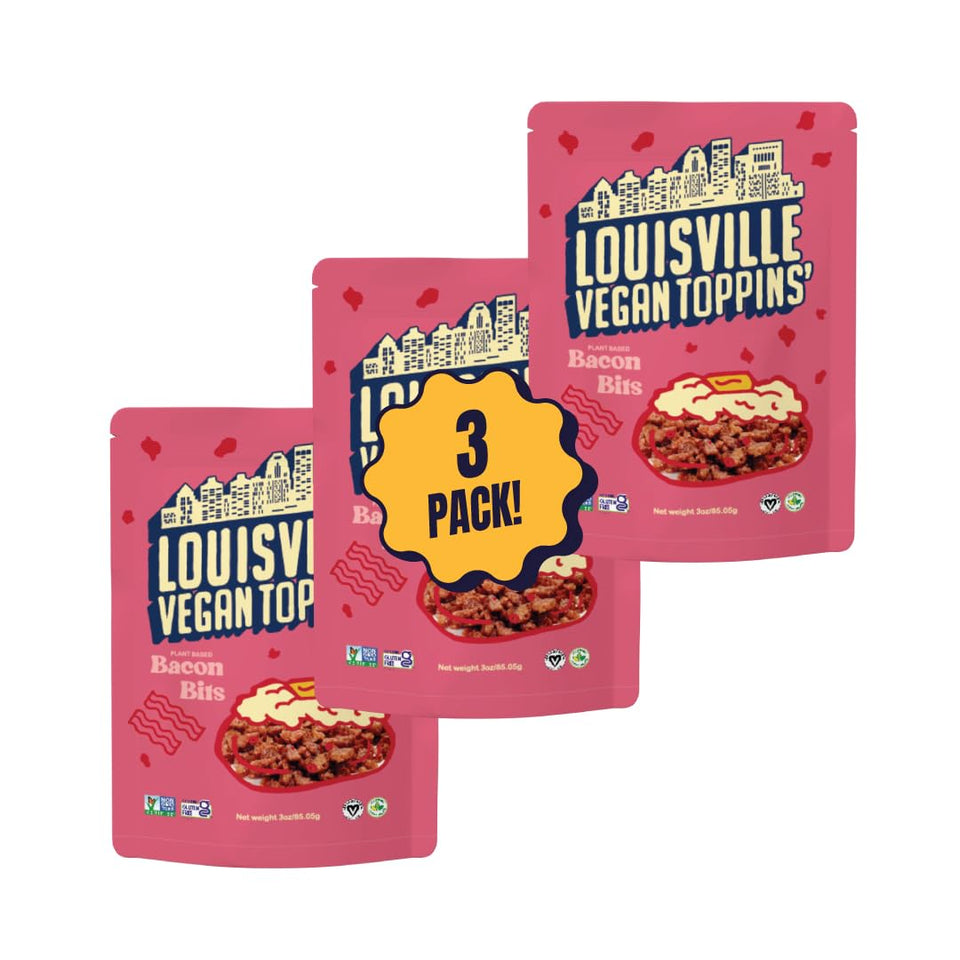 Louisville Vegan Jerky Toppins Bacon Bits 3oz pack, savory plant-powered protein snack.
