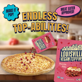 Louisville Vegan Jerky Toppins Bacon Bits snack pack options for quick meals.