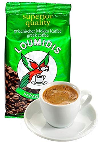 Loumidis Papagalos coffee pack foil seal close-up, emphasizing freshness