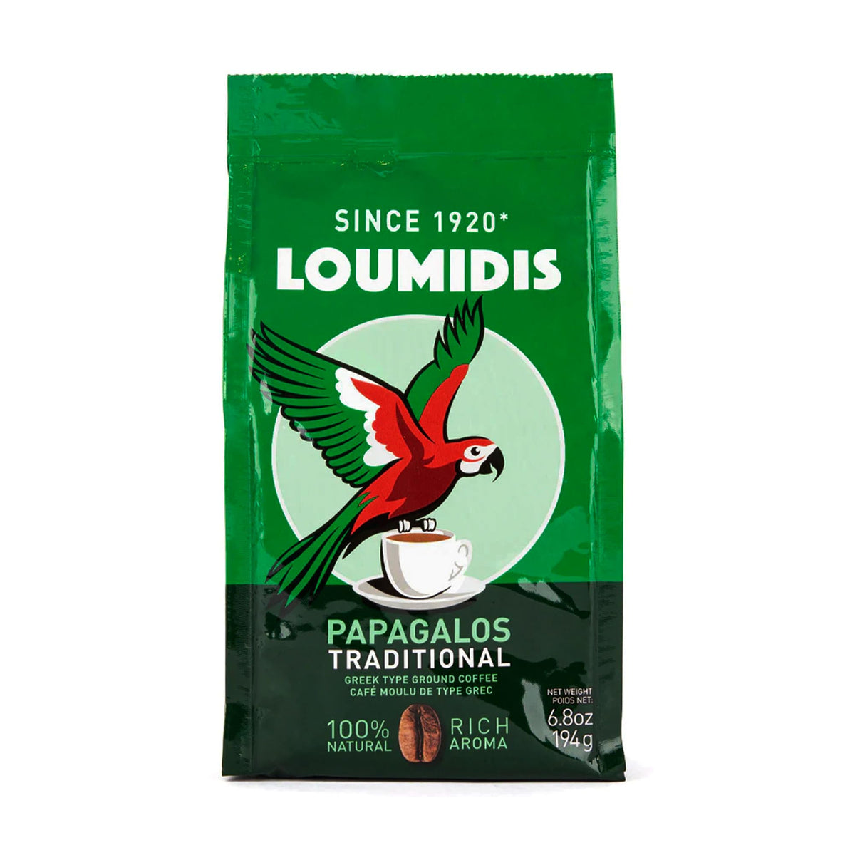 Loumidis Papagalos Greek coffee cup steaming for morning ritual