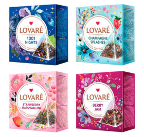LOVARE Assorted Tea Pack with 60 pyramids, a convenient flavor discovery set.
