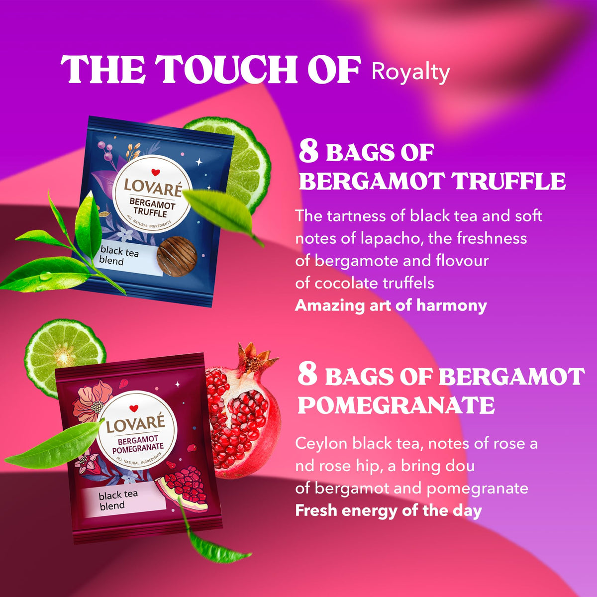LOVARE Bergamot pomegranate tea bag with rosehip for bright flavor