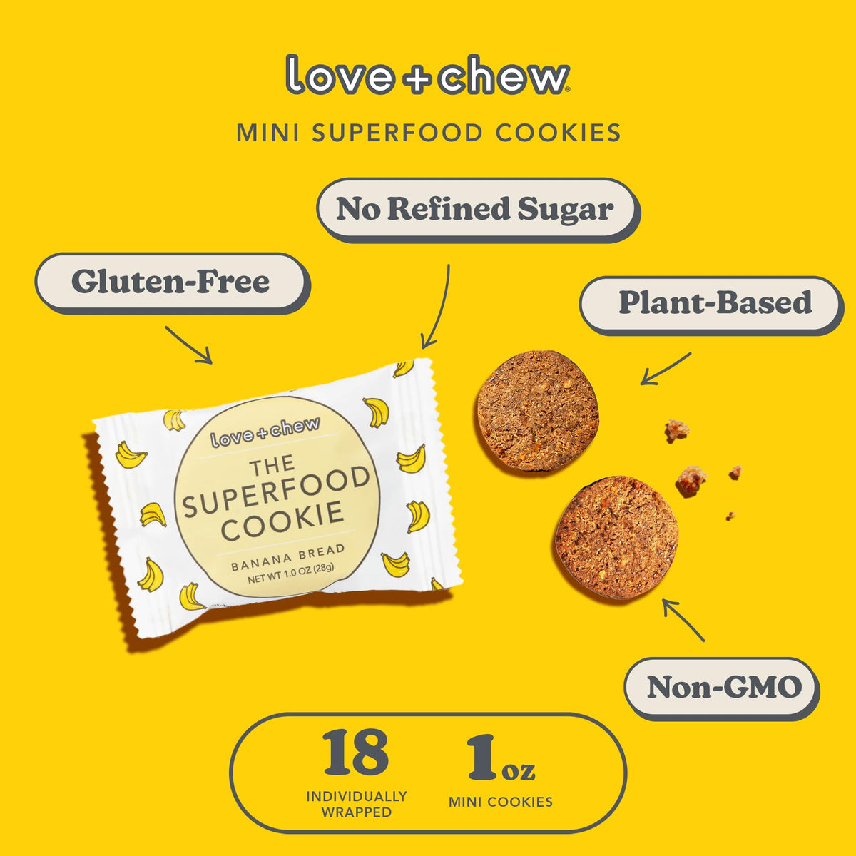 Love + Chew mini vegan cookies banana bread flavor evokes home-baked nostalgia