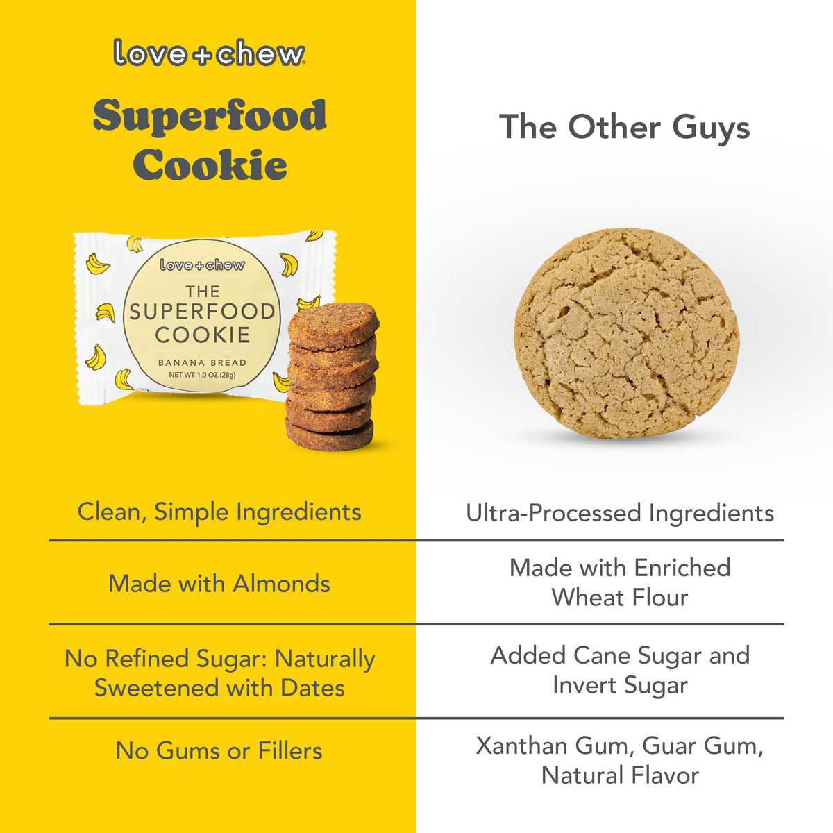 Love + Chew mini vegan cookies gluten-free vegan label highlights clean ingredients