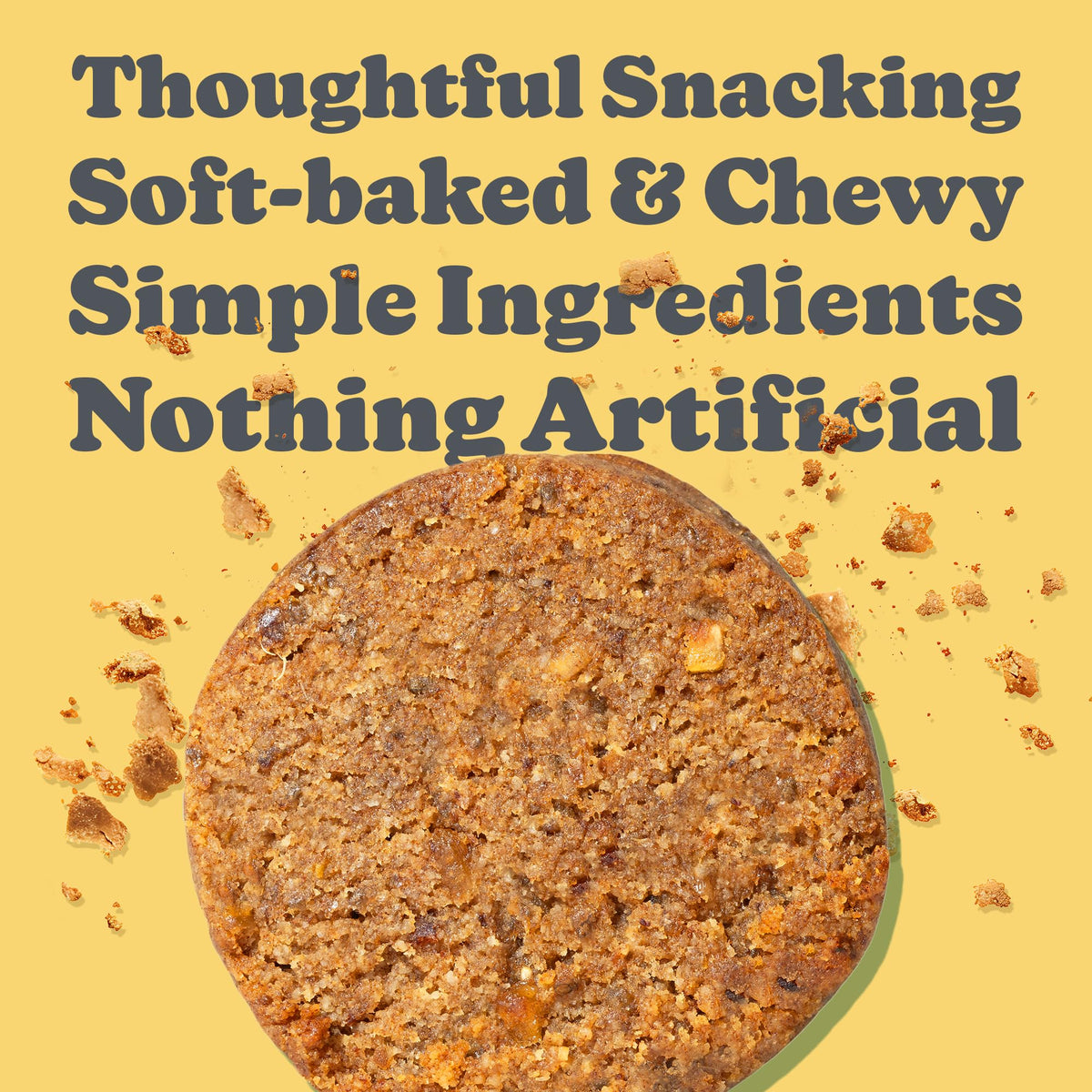 Love + Chew vegan-gluten-free packaging emphasizes simple ingredients for mindful snacking.