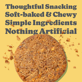 Love + Chew vegan-gluten-free packaging emphasizes simple ingredients for mindful snacking.