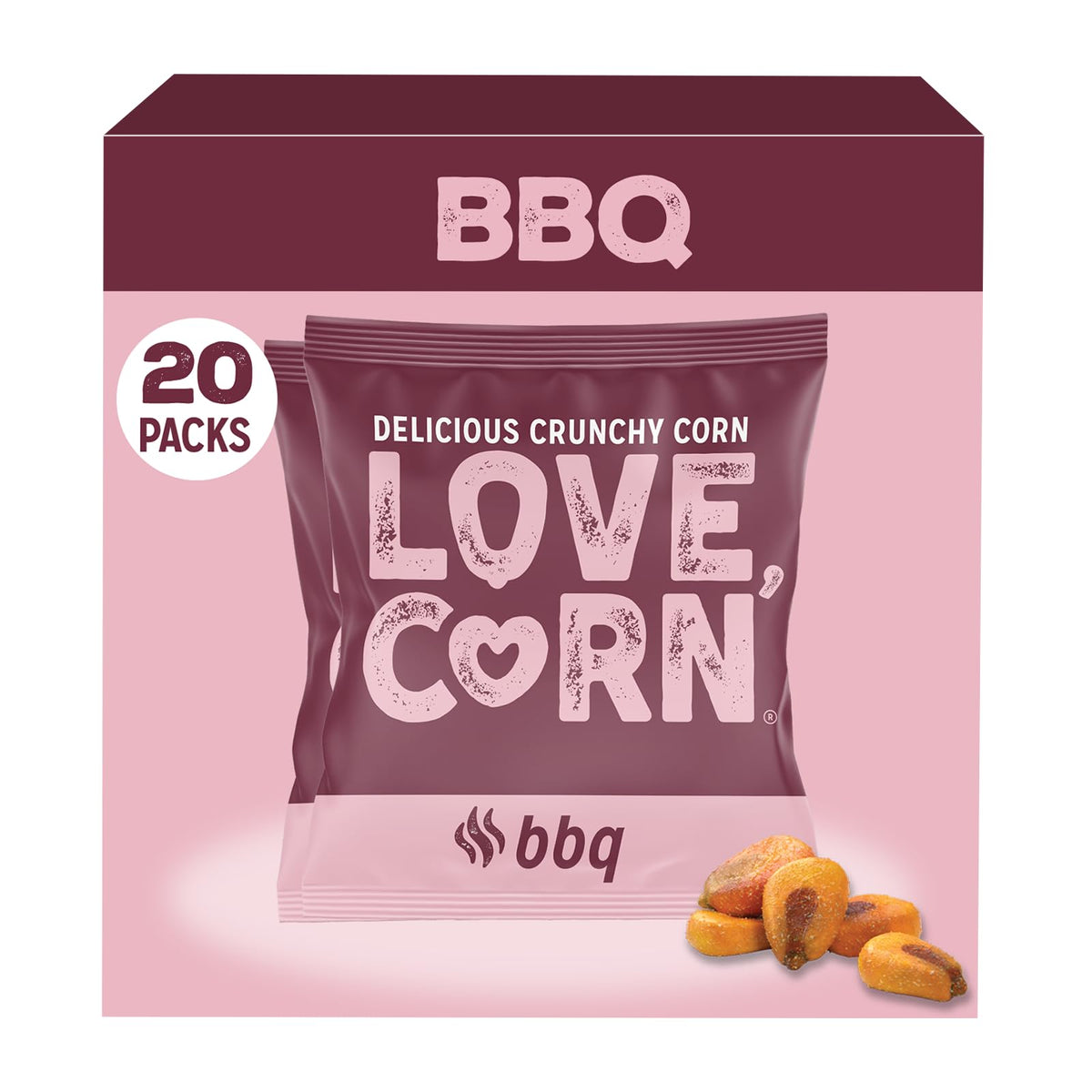 Love Corn BBQ crispy bites in packaging—great for easy snacking on the go.