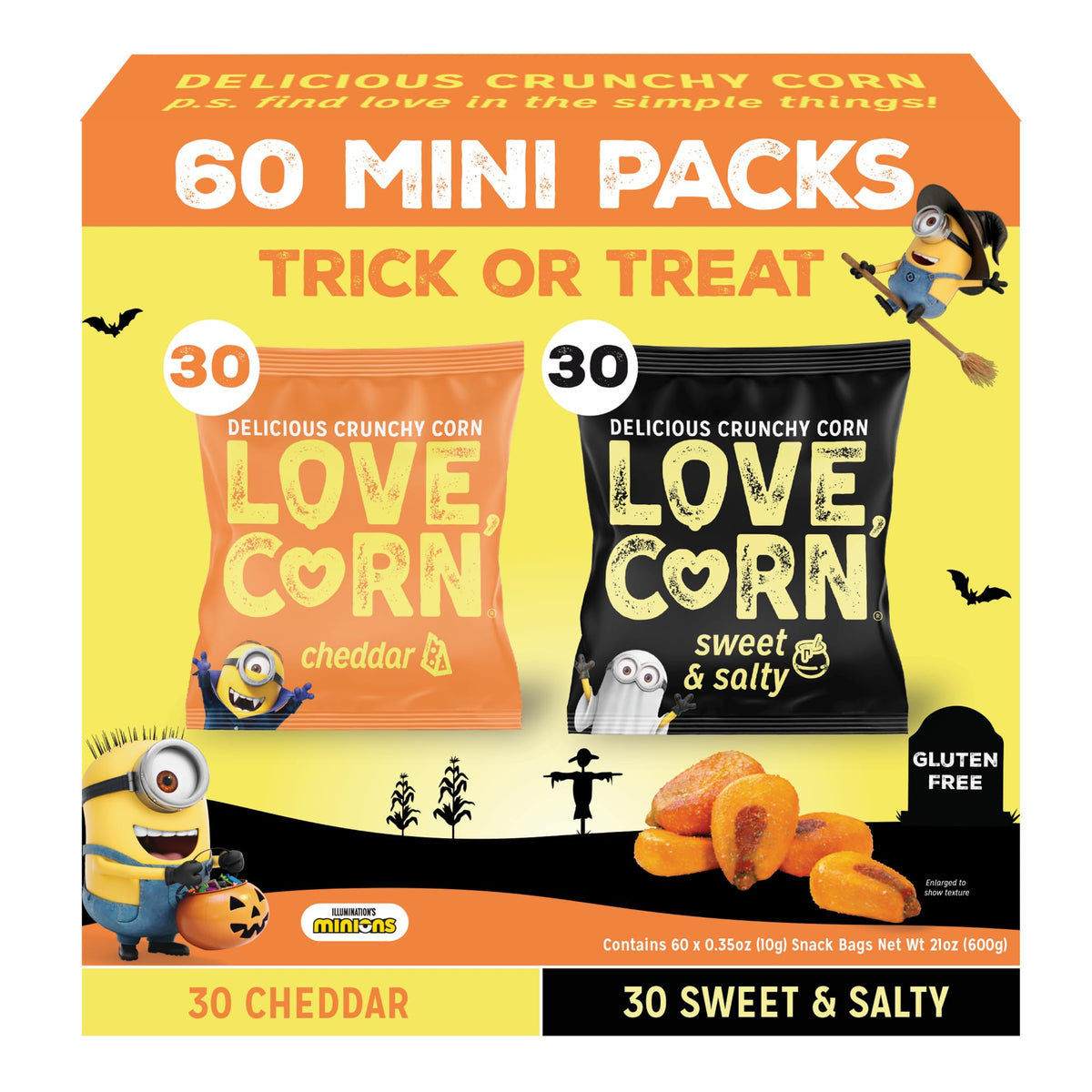 Love Corn Cheddar Bites pack shows crisp kernels with cheddar flavor, gluten-free snack option