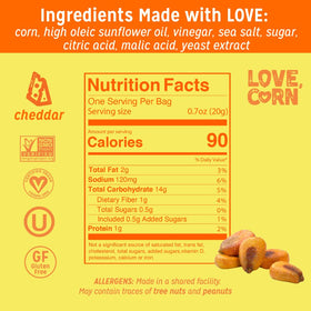 Love Corn Cheddar pack on table for easy snacking and sharing.