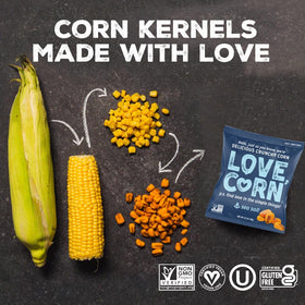 Love Corn Sea Salt nutrition closeup, gluten-free and vegan-friendly appeal.
