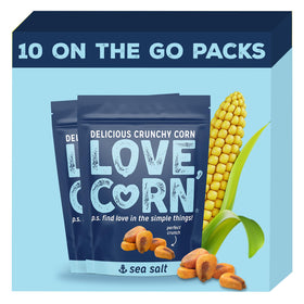 Love Corn Sea Salt bag front shows a crisp, savory snack perfect for lunchboxes.