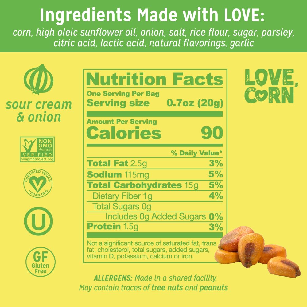 Love Corn Sour Cream & Onion flavor highlight adds crave-worthy crunch.
