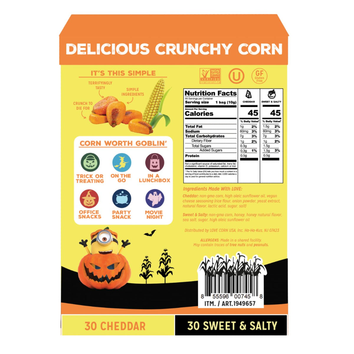 Love Corn Sweet & Salty crunch bag displaying seasoned corn in an on-the-go format