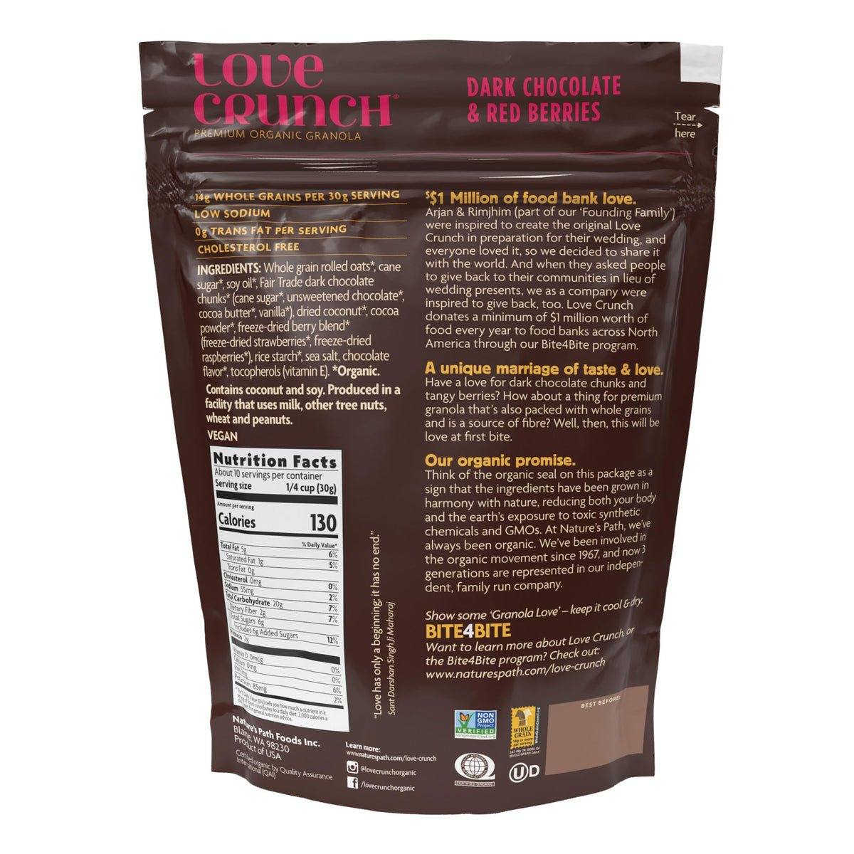 Love Crunch Bite4Bite logo with granola, reflecting donation program.