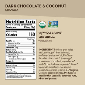 Love Crunch packaging highlights organic ingredients and fair trade sourcing.