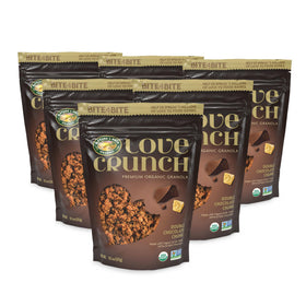 Love Crunch Double Chocolate Chunk Granola pouch 2 with crispy oats and sweet chocolate for snack-time joy.