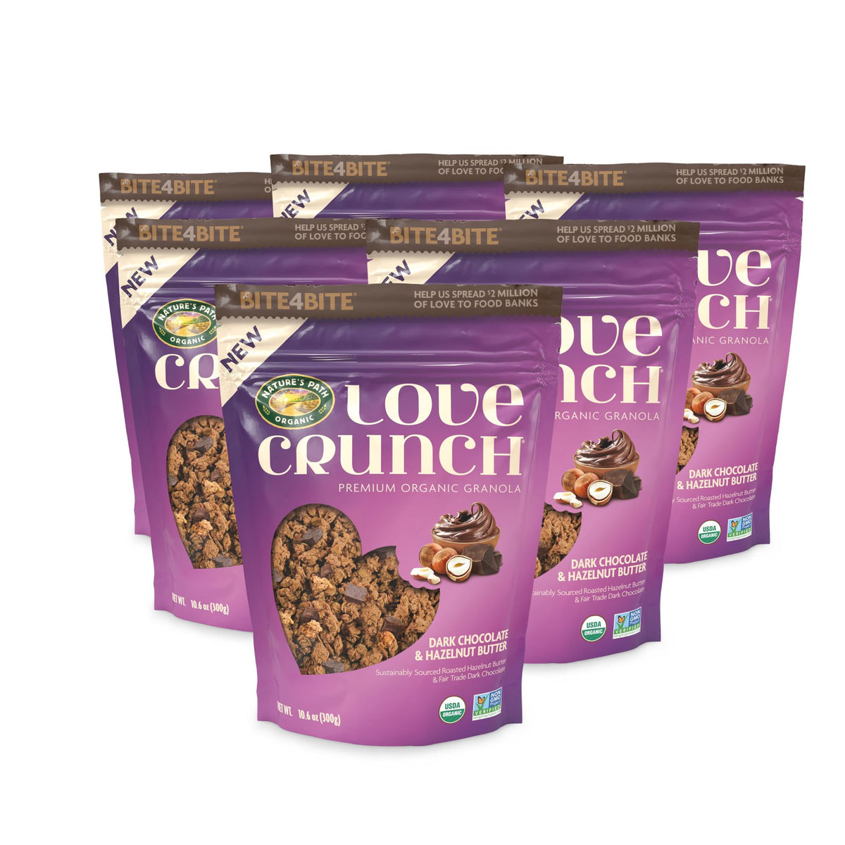 Love Crunch hazelnut butter granola clusters with rich nutty crunch.