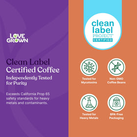 Love Grown Honduras farm roast reveals origin and smooth body.