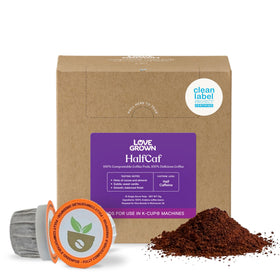 Love Grown pod packaging close-up showing plastic-free, compostable design.