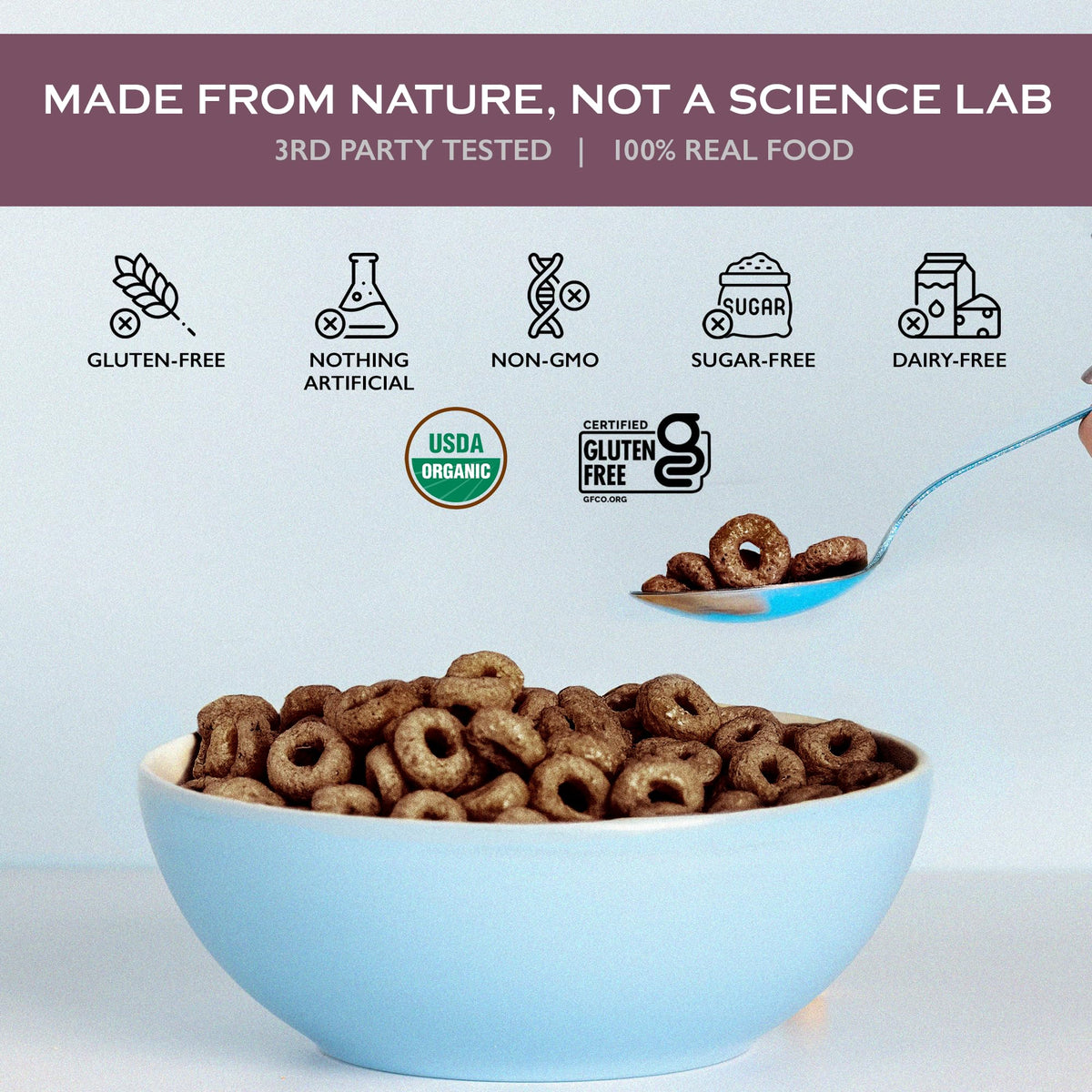 Lovebird gluten-free paleo-friendly label indicating dietary suitability.