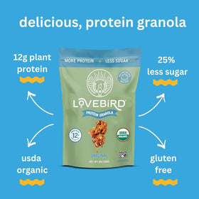 Lovebird Granola resealable bag highlighting healthy snack option