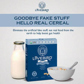 Lovebird Organic Cereal close-up highlights grain-free texture and natural sweetness.