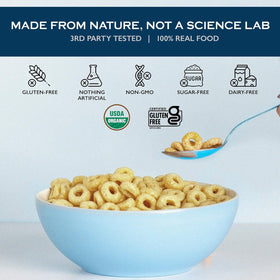 Lovebird Organic Cereal gluten-free icon signals keto and paleo compatibility.