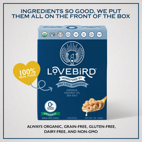Lovebird Organic Cereal being poured showcases crunch and natural sweetness.