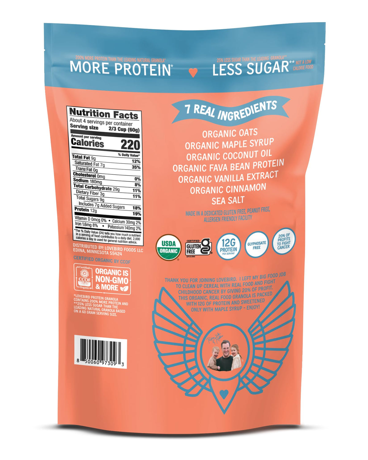 Lovebird organic protein granola pack ready for pantry or on-the-go snacking.
