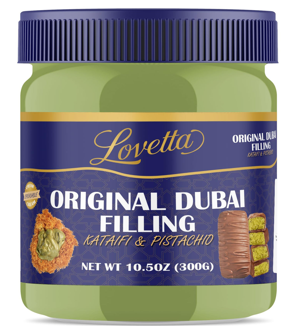 Lovetta Dubai Filling Pistachio & Knafeh jar ready-to-use dessert filling.