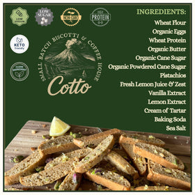 Ingredients on display for Lowcarb Avenue Lemon Pistachio Biscottini clean-label cookies