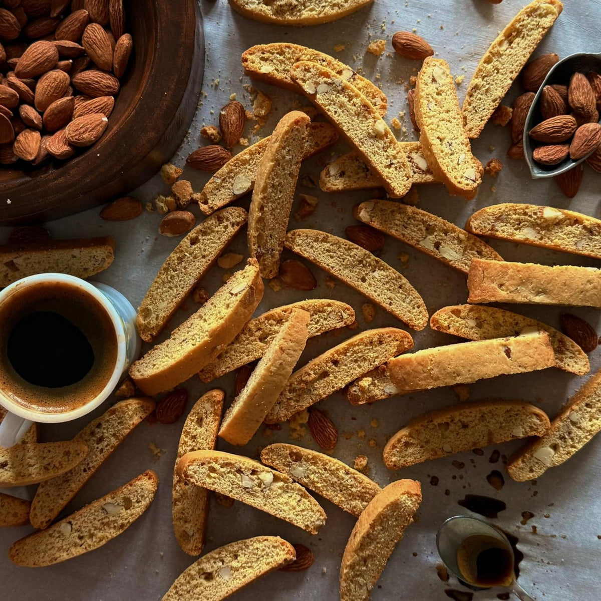 LOWCARB AVENUE crisp almond biscotti bite, ideal for dunking in coffee.